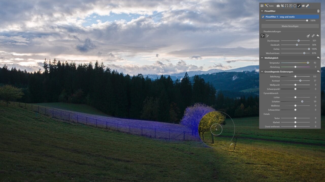 bearbeiten Sie ein Landschaftsfoto, pinselfilter