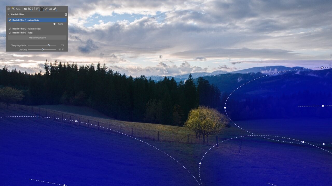 bearbeiten Sie ein Landschaftsfoto, radialfilter