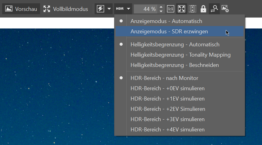 Ultra HDR, hdr settings, HDR Anzeige