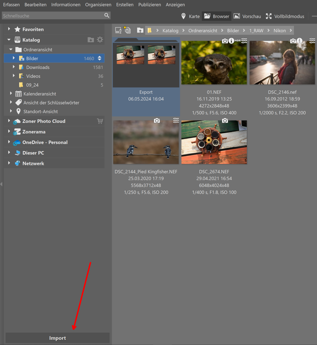 Teil 1: Importieren von Fotos, import