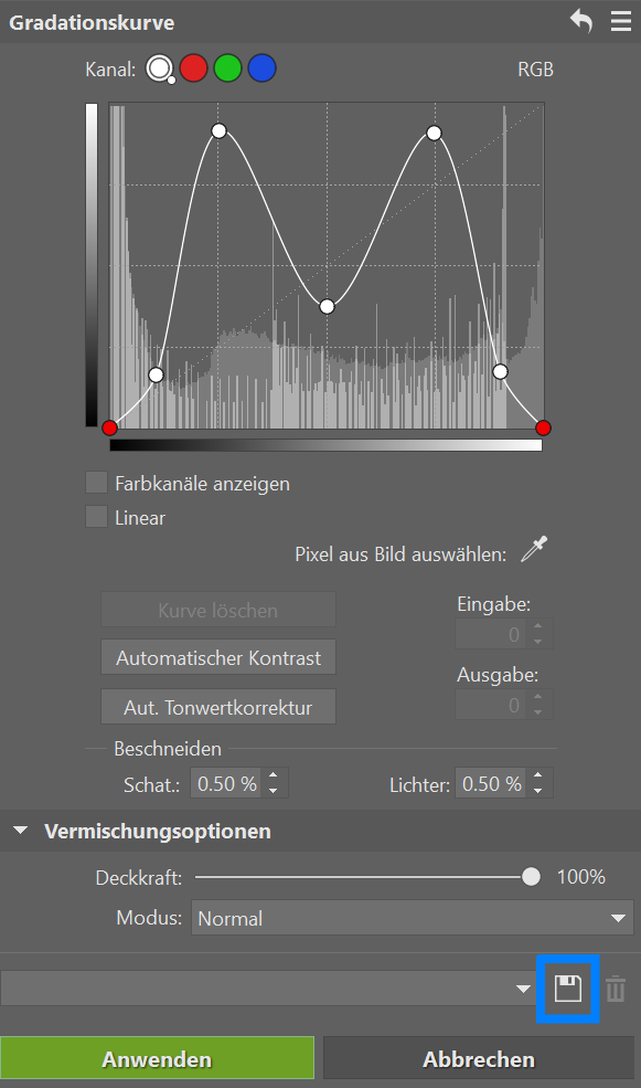 Originelle Bildbearbeitung mit Solarisation, voreinstellung speichern