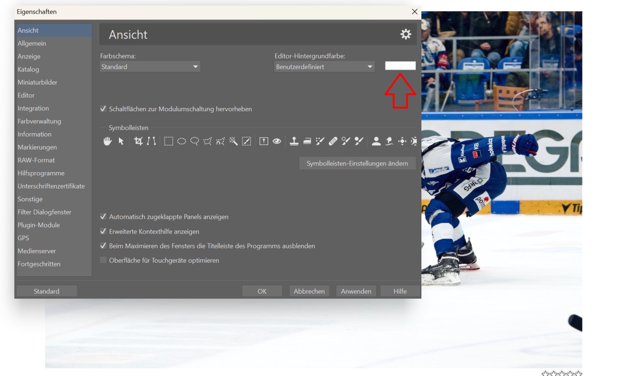 Eishockeyaufnahmen, Sportfotografie, hintergrundfarbe