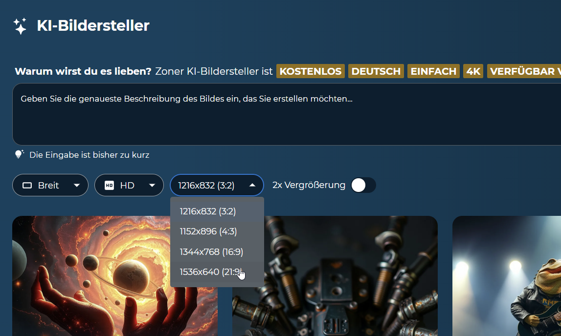 Zoner KI: Kostenloser erweiterter Bildgenerator